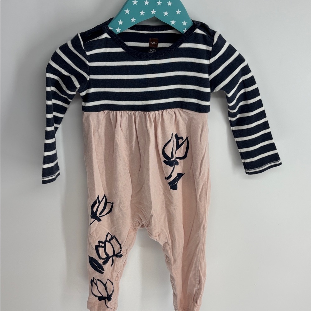 Tea Collection Striped Romper in Navy and Cream